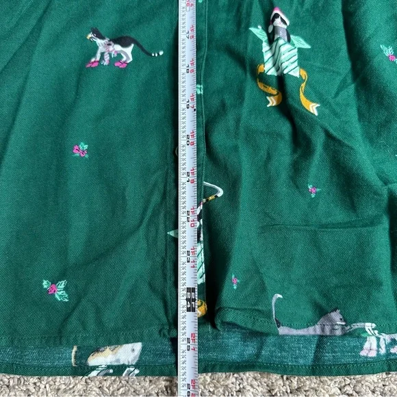 LOFT flannel kitten Cat Christmas pajamas Medium Green short sleeve pants button - Picture 12 of 16